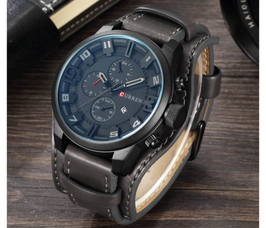 Curren M8225 Analog Leather Strap Watch for Men - Brown