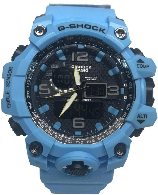 CASIO G SHOCK TRIPLE SENSOR SKY-BLUE-BLACK DIAL